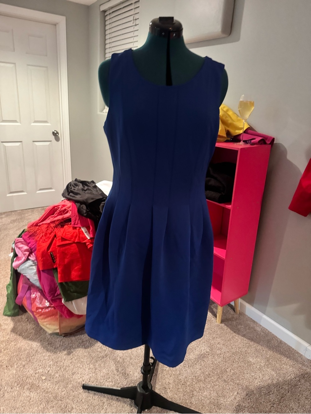 Calvin Klein Royal Blue Sleeveless Pleated Fit and Flare Dress